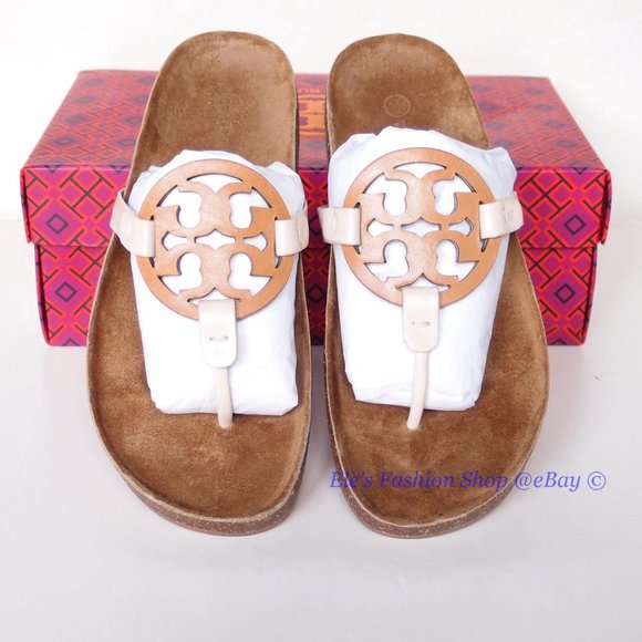 NIB Tory Burch Miller Cloud Leather Sandal Cream Caramel 6.5 7 7.5 8.5 9 9.5 10